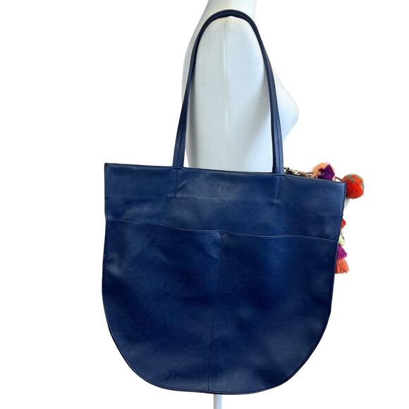 NWT: Anthropologie Tote Large‎ Navy Colorful Tassels "My Favorite Things" (T) - Picture 2 of 8